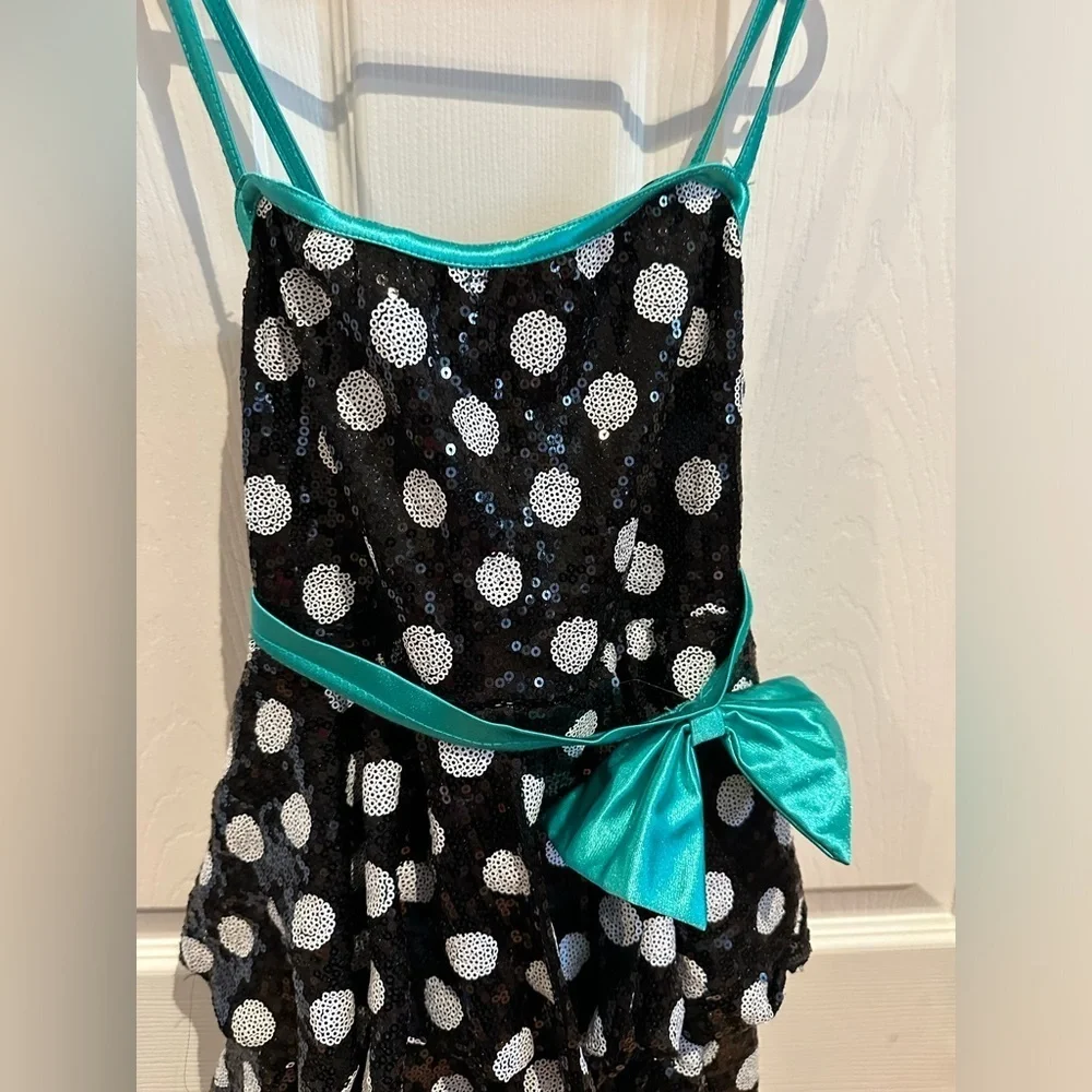 Weissman Sequins Green, Black and White Polka Dot Costume Jazz and Tap Costume